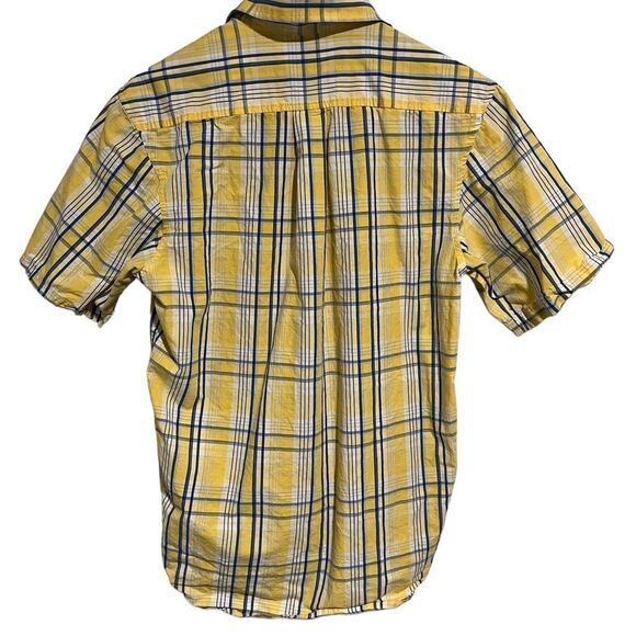 IZOD Mens Yellow and Blue Plaid Short Sleeve Button Down Shirt, Size Small - Picture 8 of 8
